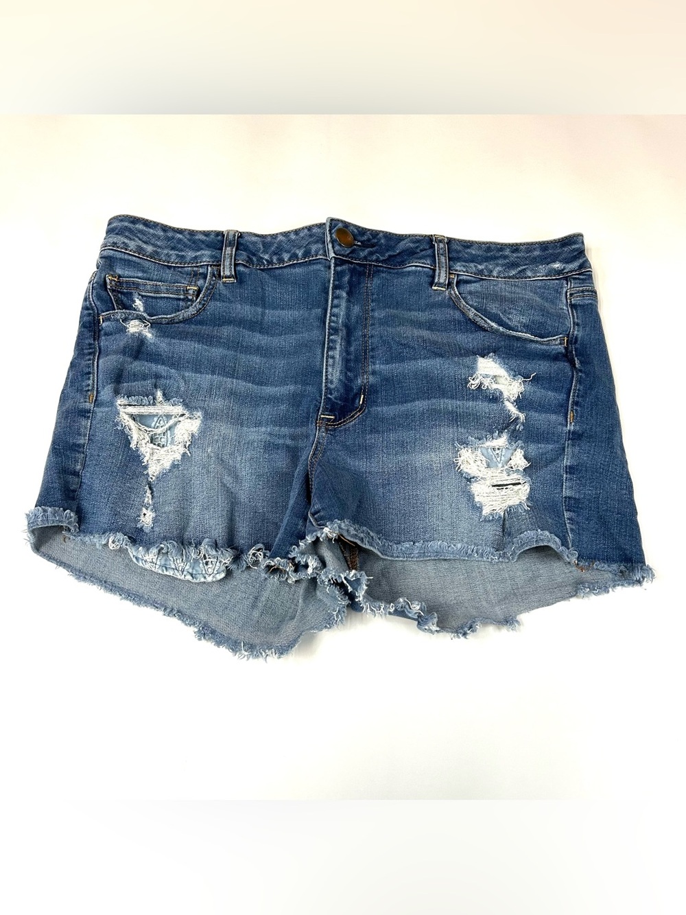 Y2K American Eagle Women’s Plus Size 18 Hi Rise Shortie Shorts Jean Dark #0579